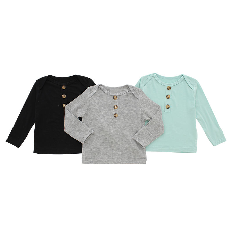 Style classique bébé hauts en gros couleur unie vêtements de nuit bambou coton à manches longues T-shirt OEM conception personnalisée bébé enfants vêtements
