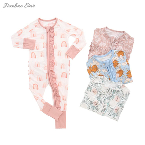 Doux impression personnalisée nouveau Design bébé vêtements haute pittoresque fermeture éclair bambou bébé pyjamas tenue bébé barboteuses