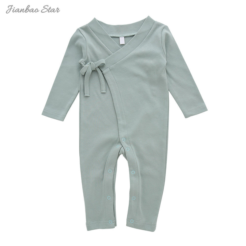 Usine offre spéciale nouveau Design populaire couleur personnalisée côté cravate patte à lacets à manches longues bébé barboteuses vêtements de bébé