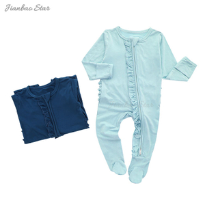 Manches longues unisexe nouveau-né garçons et filles avec fermeture éclair sur le devant volants conception bébé combinaison bébé vêtements barboteuse ensemble