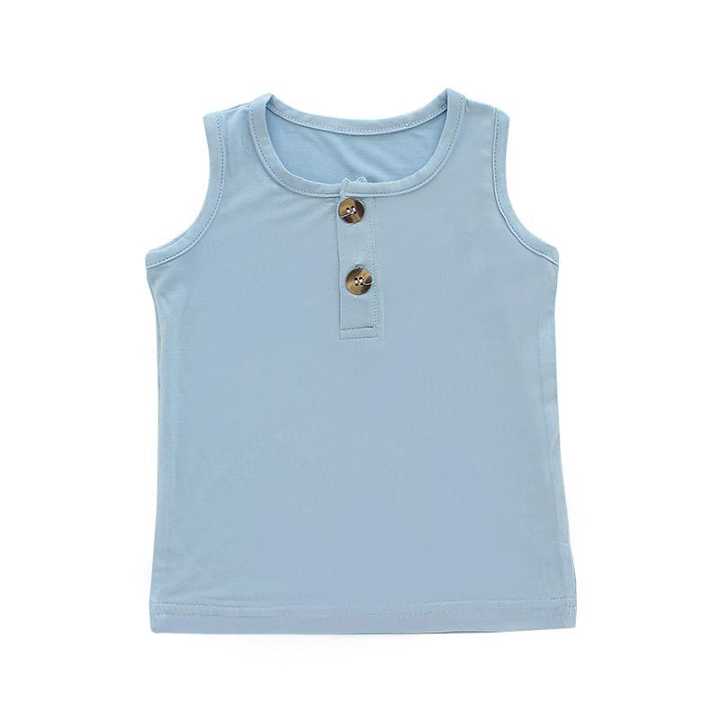 T-shirt sans manches tricoté en bambou 95%, Super doux, pour bébé garçon et fille, couleur unie et motif OEM, hauts d'été pour enfants