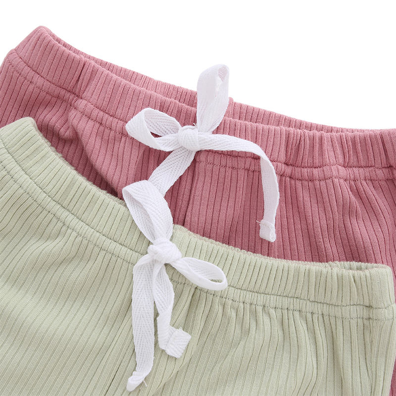 Bambou côtelé unisexe respectueux de la peau manches courtes hauts Shorts bébé et enfants tenues d'été 2 pièces ensemble de vêtements