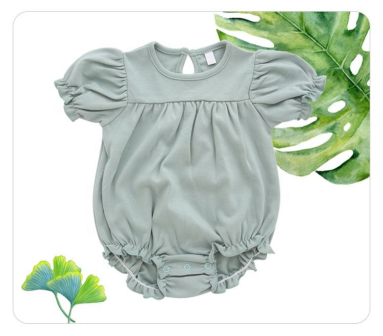 Vêtements d'été pour bébés filles, à la mode, en coton de bambou, manches à volants, barboteuse, couleur unie, body, vente en gros