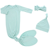 Ensemble pyjama pour nouveau-né, 100% coton, manches longues, tricoté, 3 pièces, vêtements pour bébé, sac de couchage avec chapeau et bandeau, accessoires