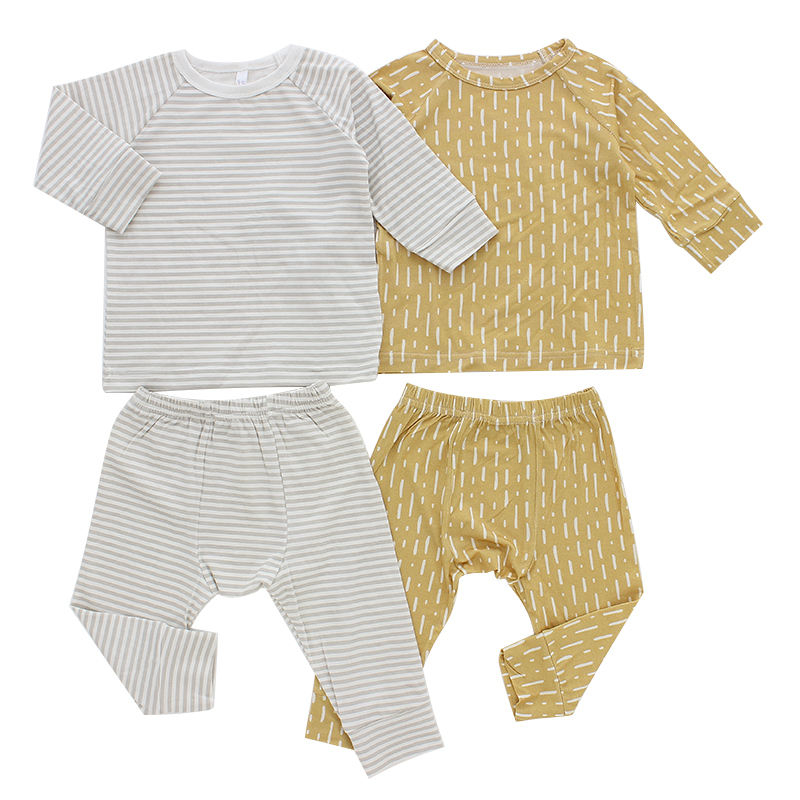 Offre spéciale, vêtements pour nouveau-né, rayures horizontales, pyjama 2 pièces, manches longues, 100% coton, ensemble de vêtements pour nourrissons
