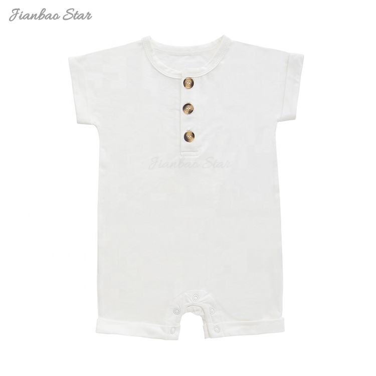 Ensemble barboteuse à manches courtes pour nouveau-né, avec boutons, tissu 95% bambou et 5% Spandex de haute qualité, combinaison d'été pour bébé