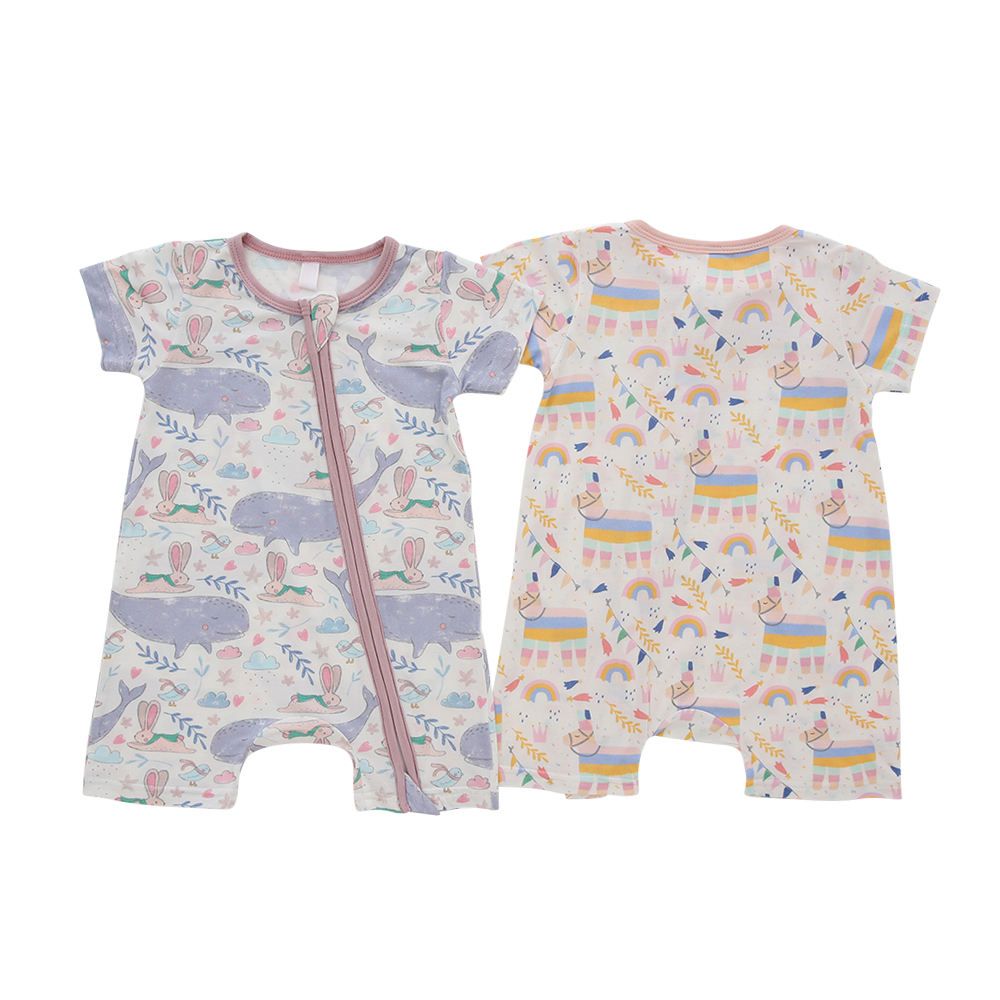 Combinaison d'été douce pour bébé, tissu 100% coton, haute matière, combinaison douce pour nouveau-né, manches courtes, fermeture éclair, conception, barboteuse pour bébé