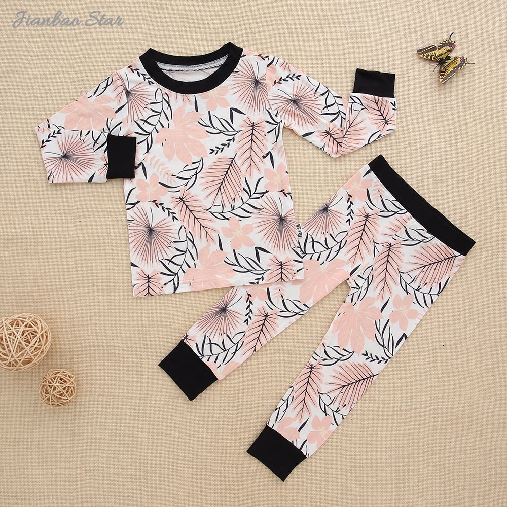 Conceptions imprimées personnalisées bambou/coton bébé pyjamas costumes ensemble enfants vêtements usine écologique 2 pièces à manches longues décontracté bébé ensemble
