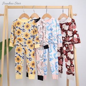 Conceptions imprimées personnalisées bambou/coton bébé pyjamas costumes ensemble enfants vêtements usine écologique 2 pièces à manches longues décontracté bébé ensemble