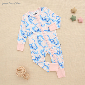 Gros bidirectionnel fermeture éclair bébé barboteuses bambou bébé fille barboteuses tissu doux à manches longues impression personnalisée nourrissons dormeur bébé Onesie