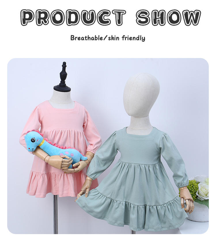 Enquêteur en gros, bébé bébé robe à manches longues Beau bébé robero ensemble d'automne couleur solide mode petite fille jupe