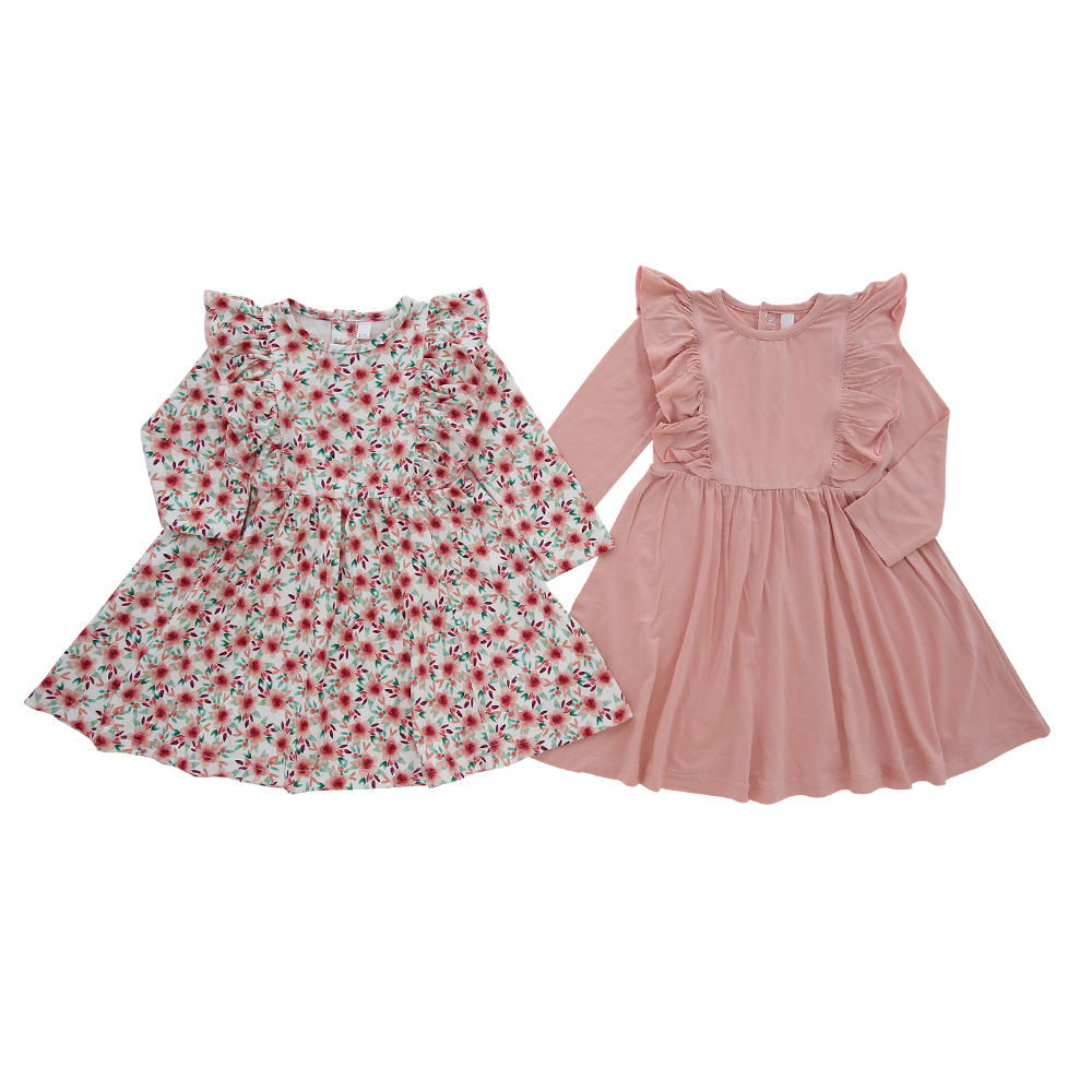 Robes pour petites filles, couleur unie, 100% coton, manches longues, Style à volants, vêtements pour enfants, dernière collection