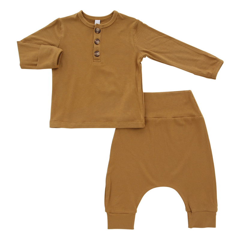 Vêtements classiques pour bébé, couleur unie, imprimé personnalisé, joli pyjama à manches longues, tissu 100% coton en bambou, ensemble barboteuse pour bébé, 2 pièces