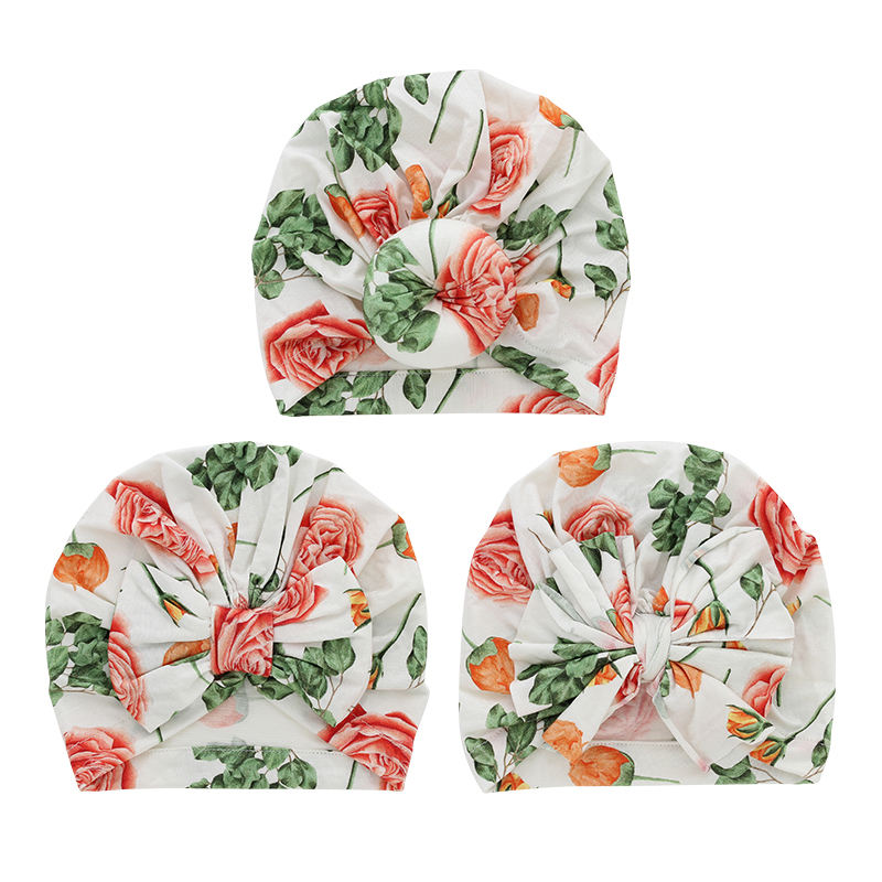 Jolis chapeaux de bébé en tissu de bambou, motif de flore douce, décoration faciale musulmane, accessoires personnalisés, ensemble barboteuse pour bébé