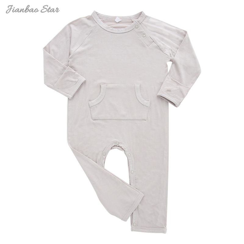 Barboteuse unisexe à manches longues pour bébé, nouvel arrivage, haute qualité, couleur unie, bouton en bambou, personnalisé