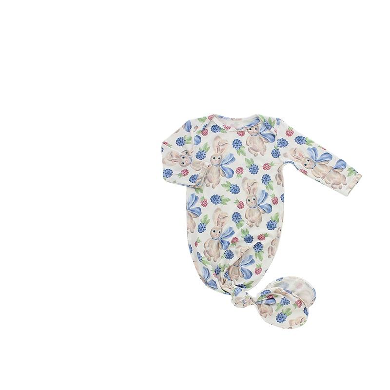 Ensembles de vêtements de nuit 4 pièces pour nouveau-né, pyjama toutes saisons, avec chapeau, mitaines et couverture, ensembles cadeaux pour bébé