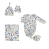 Ensembles de vêtements de nuit 4 pièces pour nouveau-né, pyjama toutes saisons, avec chapeau, mitaines et couverture, ensembles cadeaux pour bébé