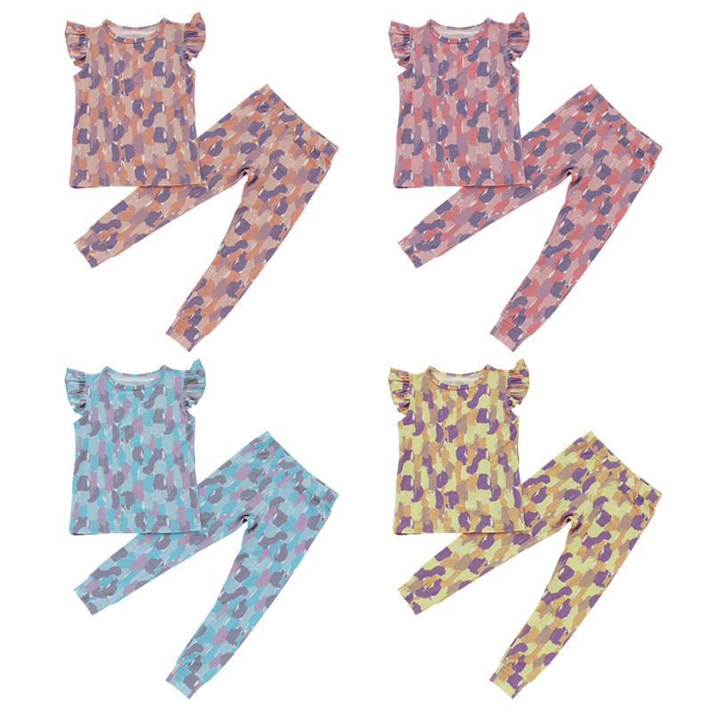 Vêtements d'été pour bébés filles, ensemble 2 pièces à volants doux, hauts sans manche et pantalons longs, pour enfants en bas âge
