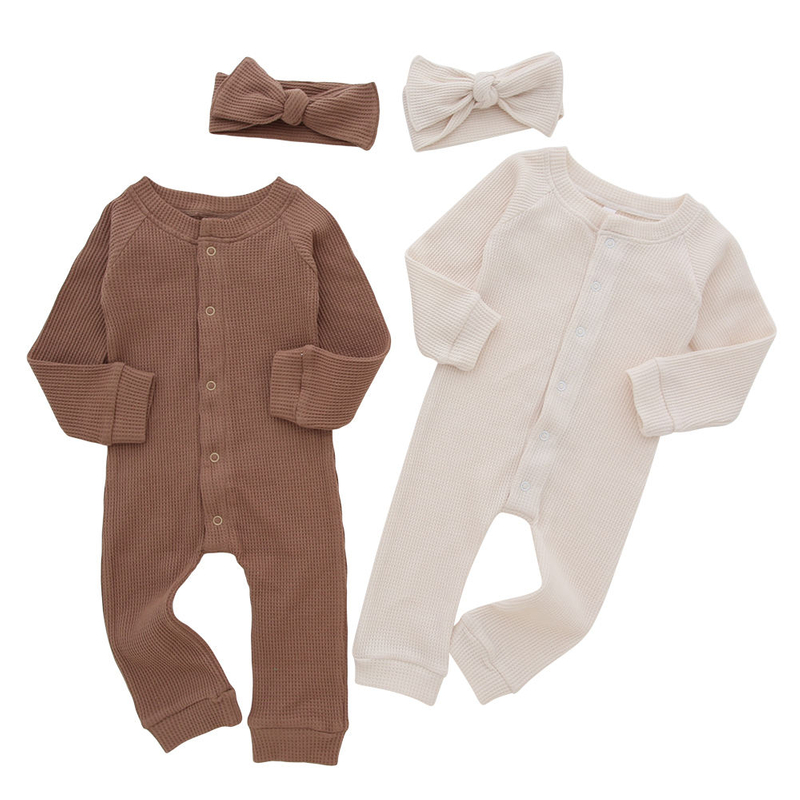 Combinaison à manches longues pour bébé, Style bouton avant, barboteuse en coton tricoté de haute qualité, vêtements unisexes pour enfants