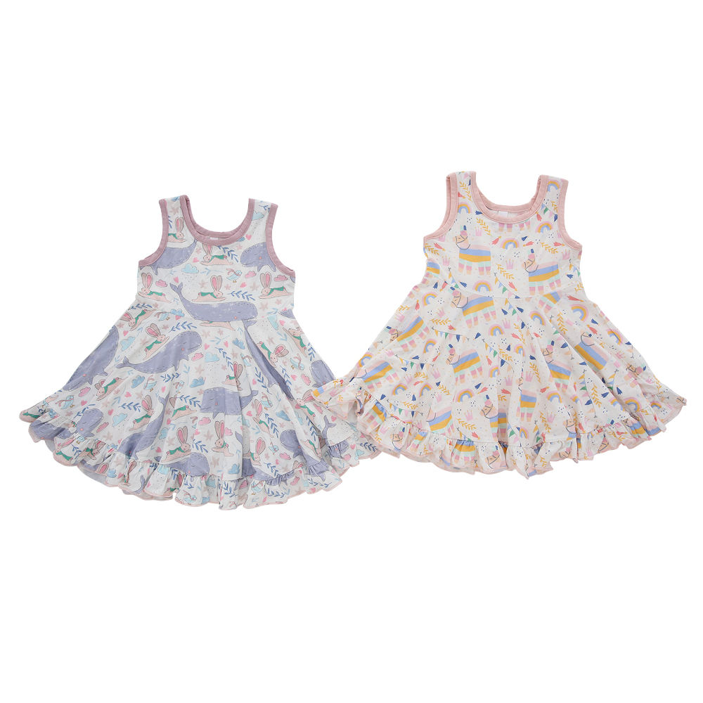 Robe à impression numérique pour bébés filles, vente en gros, nouveau Style, modèle d'été, sans manches, jolis vêtements à bretelles pour bébés filles, vente en gros