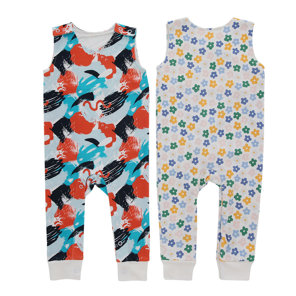 Barboteuse sans manches et pantalons longs pour bébé, vêtements d'été pour nouveau-nés, combinaison pour garçons et filles, conception d'impression OEM avec bouton-pression