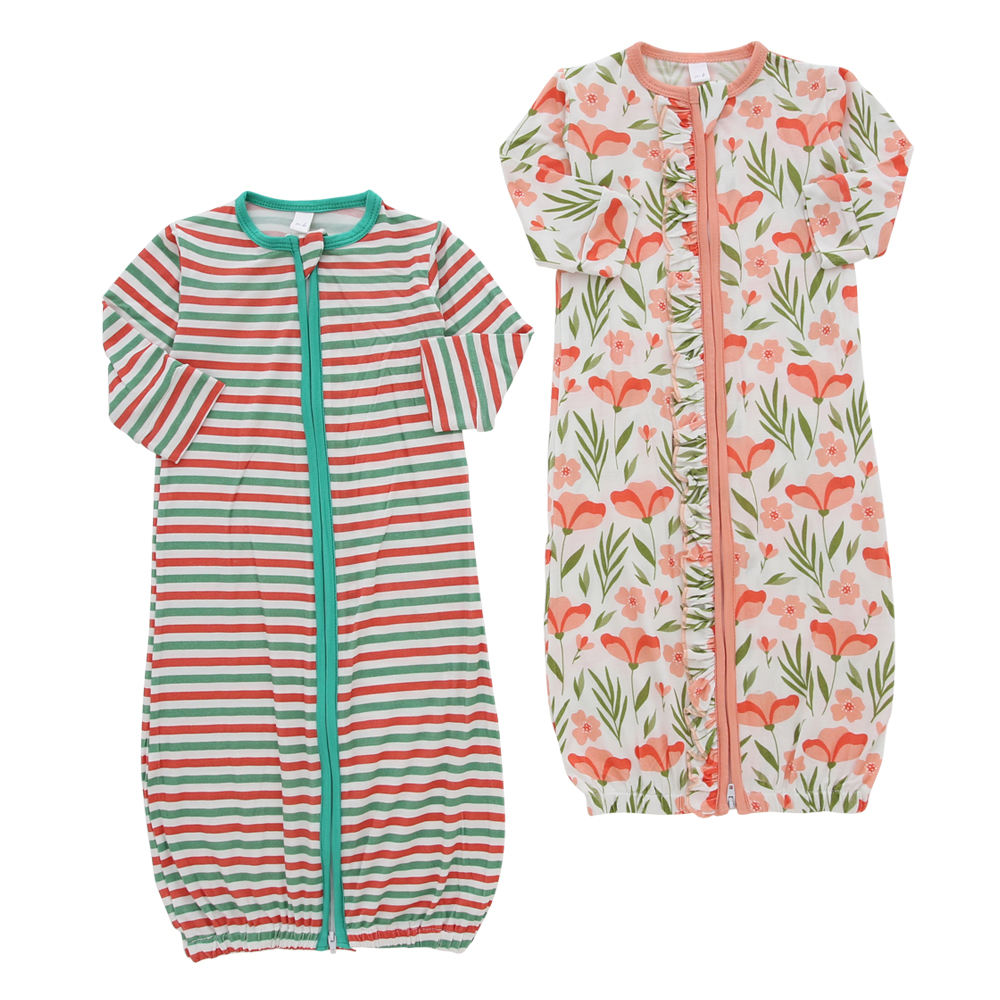 Sac de couchage à manches longues, fermeture éclair sur le devant, chapeau doux et mignon, ensembles de chemise de nuit pour nouveau-né et enfant en bas âge, vente en gros