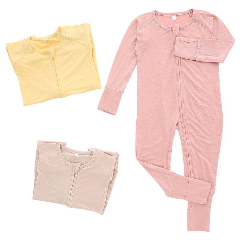 Combinaison de corps pour bébé, Design classique, couleur unie, en bambou, Spandex, coton, combinaisons à fermeture éclair, manches longues, barboteuse pour bébé, automne