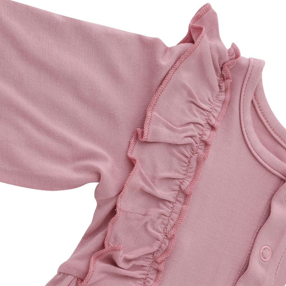 Barboteuse 100% coton pour nouveau-né, vêtements confortables de haute qualité, à volants, manches longues, boutons, vente en gros, meilleure vente
