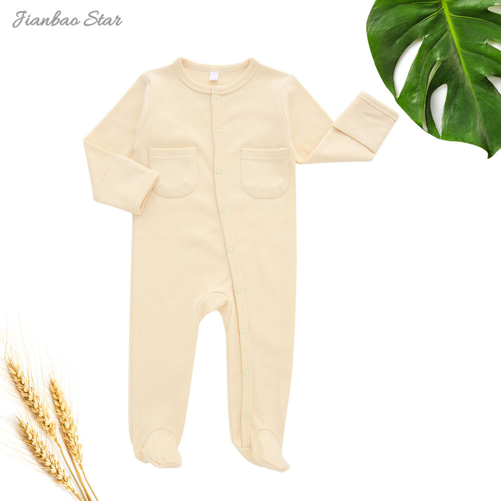 Pyjama à manches longues et poches pour nouveau-né, nouveau Design 100% coton, couleur unie, personnalisé, boutons, barboteuse pour bébé, vêtements pour bébé