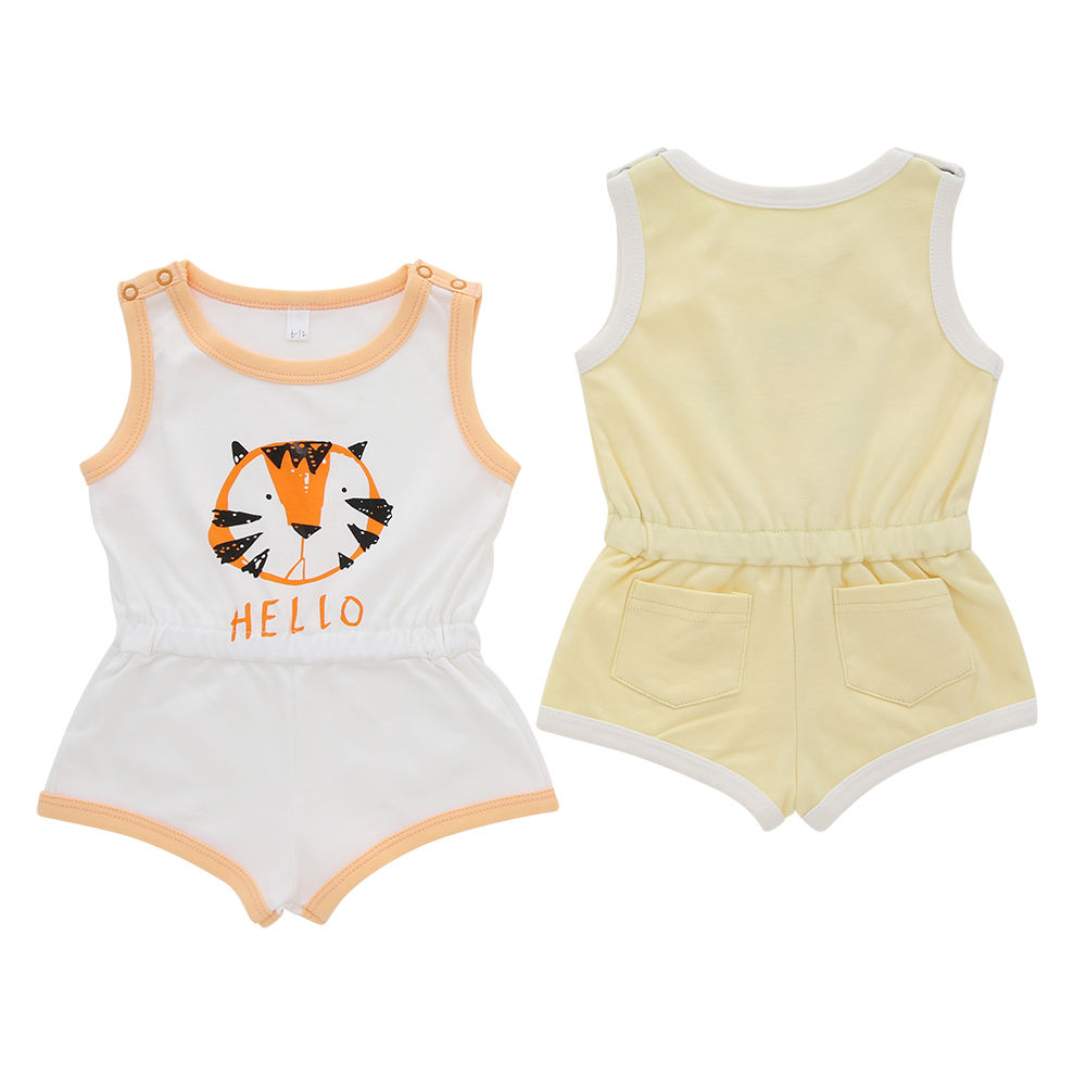 Barboteuse tricotée en coton de bambou pour bébé garçon, vêtements de printemps et d'été sans manches pour nourrissons, joli tigre, impression personnalisée, Direct usine