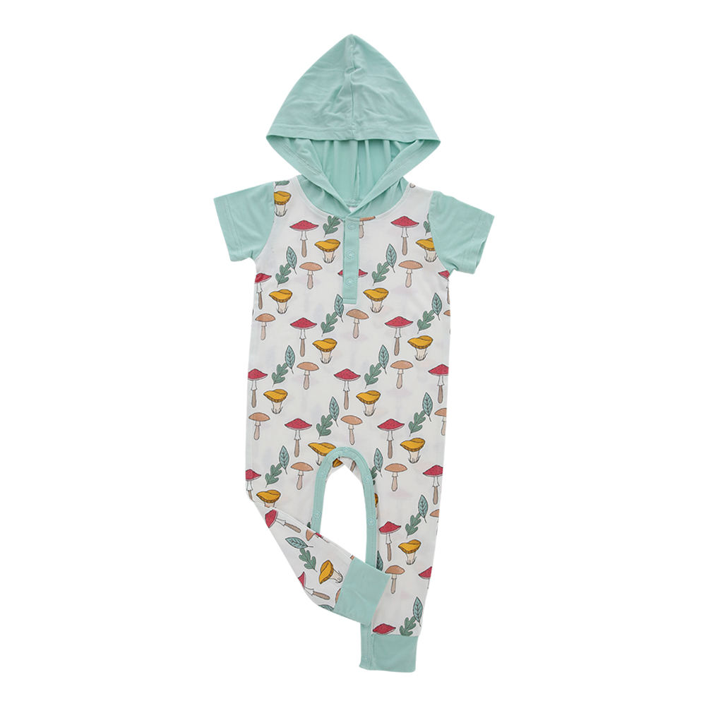Barboteuse d'été en tissu de bambou imprimé unisexe, barboteuse douce pour bébé, vêtements personnalisés à manches courtes pour petites filles et garçons avec chapeau