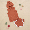 Nouveau Design tenues couleurs unies haute qualité bébé vêtements ensemble côtelé bambou sans manches sweats à capuche unisexe et pantalons courts
