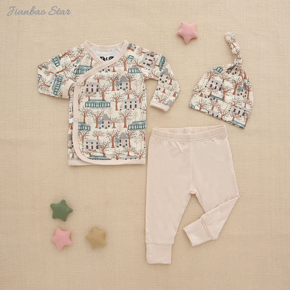 Ensemble pyjama d'automne en coton tricoté à manches longues pour bébé de 0 à 24 mois, tenue 3 pièces pour garçon et fille, vêtements pour bébé, cadeau, vente en gros