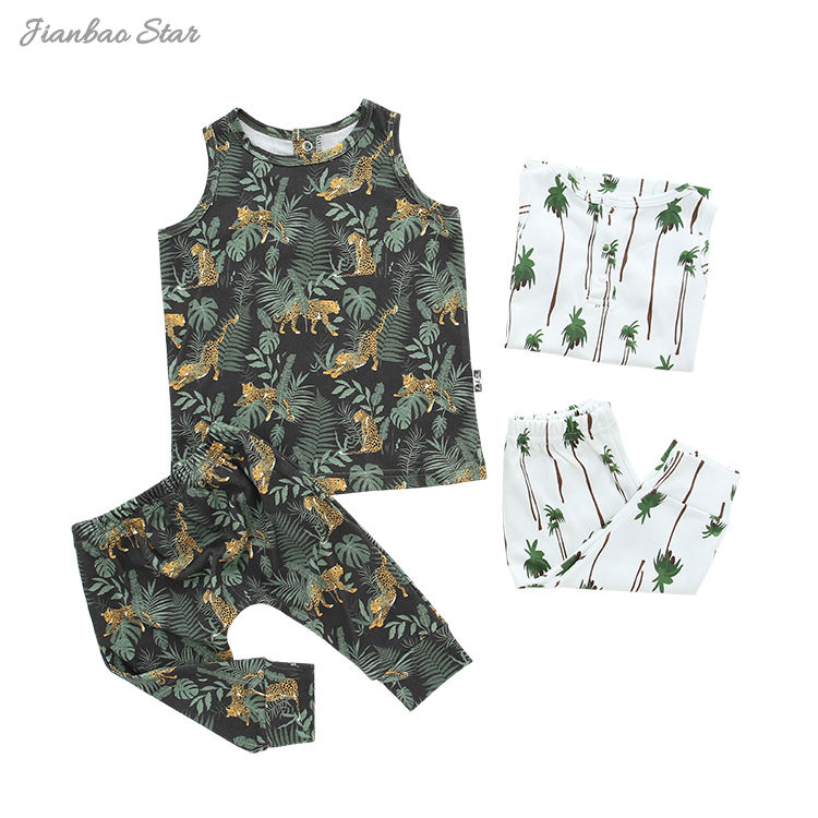 Ensemble de vêtements d'été doux unisexe pour enfants, pyjama sans manches tricoté pour nourrissons, 2 pièces, vente en gros, offre spéciale
