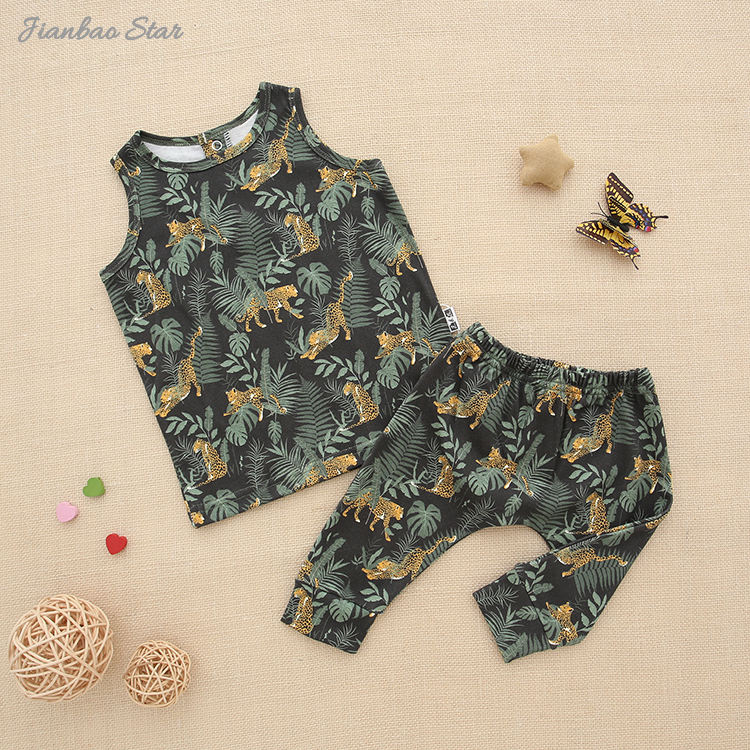 Ensemble de vêtements d'été doux unisexe pour enfants, pyjama sans manches tricoté pour nourrissons, 2 pièces, vente en gros, offre spéciale