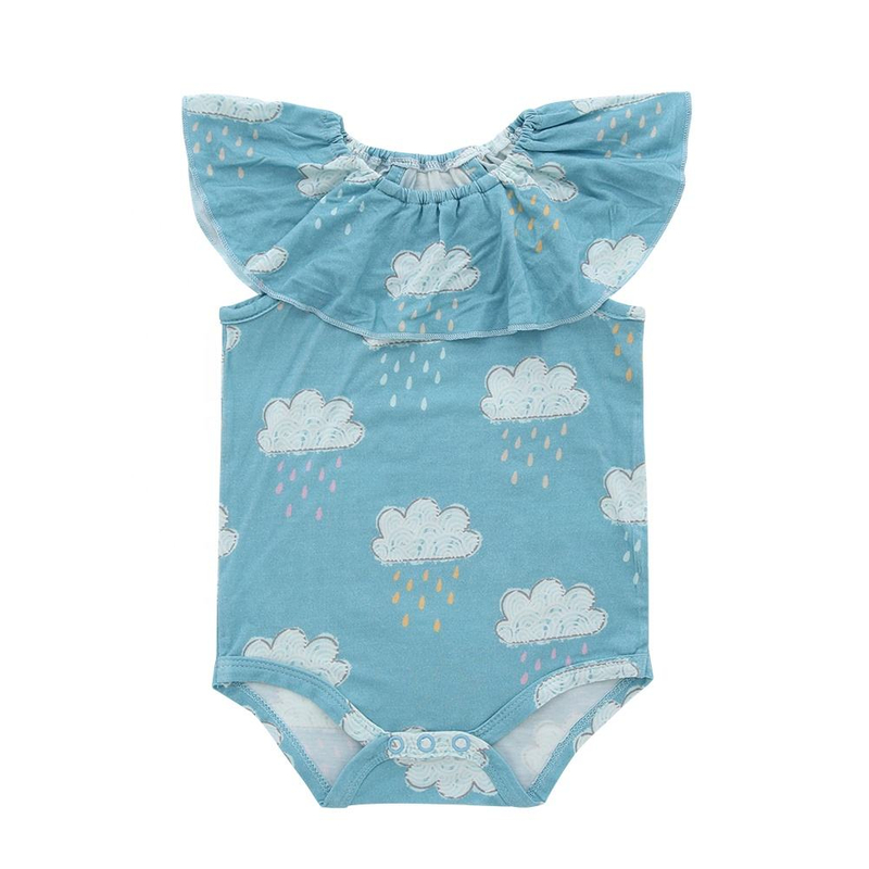 Barboteuse d'été sans manches pour bébés filles, Style doux, col rond à volants, vêtements pour bébés en Fiber de bambou et Spandex