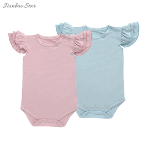 100% coton tricoté impression personnalisée OEM couleur unie pétale sans manches été bébé combinaison bébé fille barboteuse
