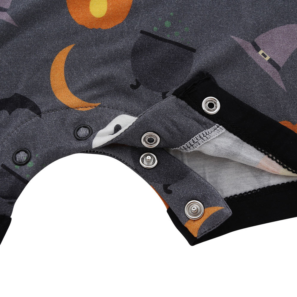 Barboteuse tricotée à manches courtes pour bébé, 100% coton, motif de boutons d'halloween, personnalisé, vente en gros, nouvel arrivage, offre spéciale