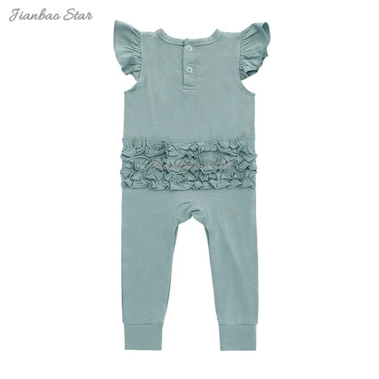 Vêtements personnalisés pour bébé fille, 95% bambou 5% élasthanne, manches courtes, volants sur le dos des barboteuses, combinaisons douces pour bébé fille