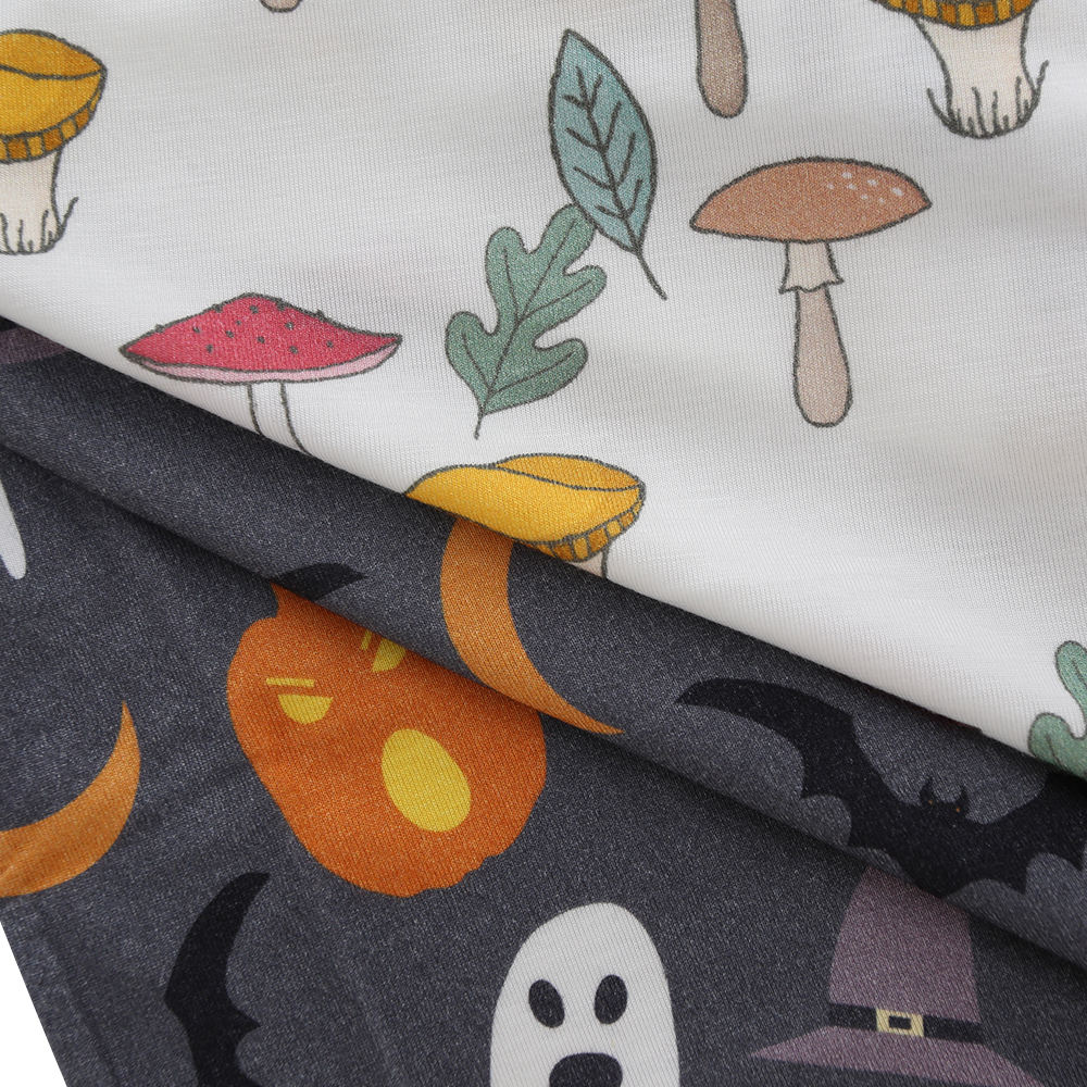 Vente en gros de vêtements pour bébés nouveau-nés Halloween, style imprimé personnalisé, barboteuse d'été à manches courtes pour bébé, tissu 95% bambou et 5% élasthanne
