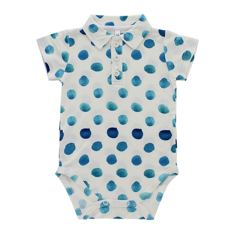 Barboteuse unisexe tricotée en bambou pour bébé, combinaison d'été à manches courtes, col rabattu avec bouton d'ouverture, combinaison pour bébé