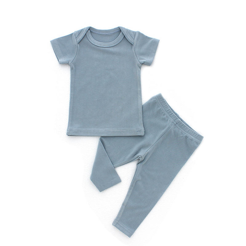 Tenue d'automne tricotée 100% coton pour bébé, hauts à manches courtes et pantalons longs, 2 pièces, couleur unie, ensembles de vêtements unisexes pour bébé