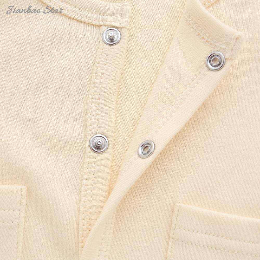 Pyjama à manches longues et poches pour nouveau-né, nouveau Design 100% coton, couleur unie, personnalisé, boutons, barboteuse pour bébé, vêtements pour bébé