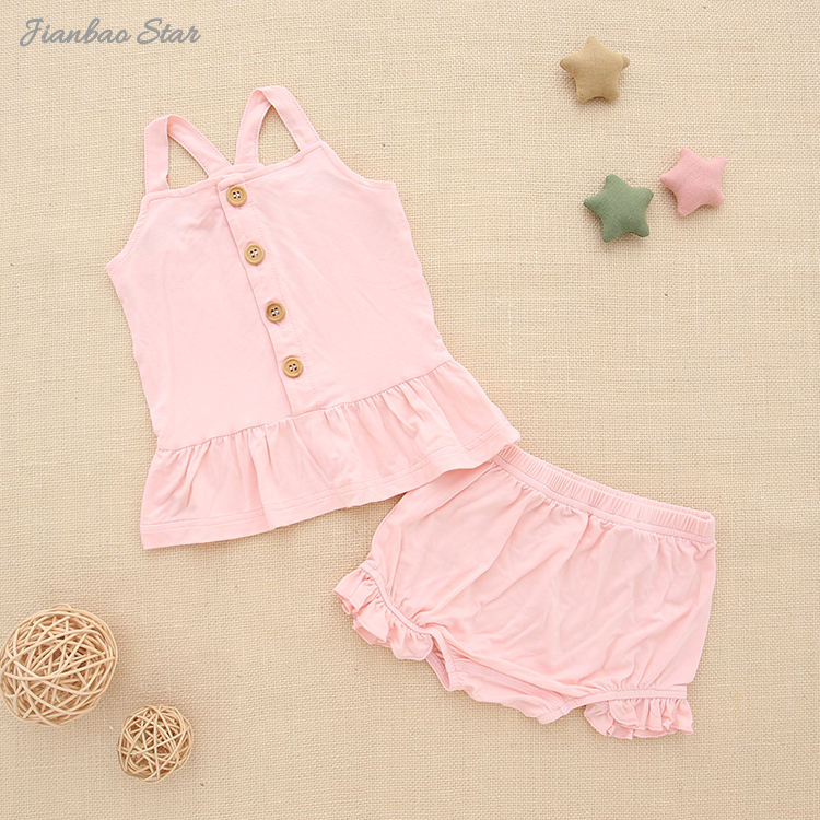 Ensemble de vêtements d'été pour bébés filles, avec hauts à bretelles et joli short à volants, tenues tricotées en bambou, nouvelle collection, offre spéciale