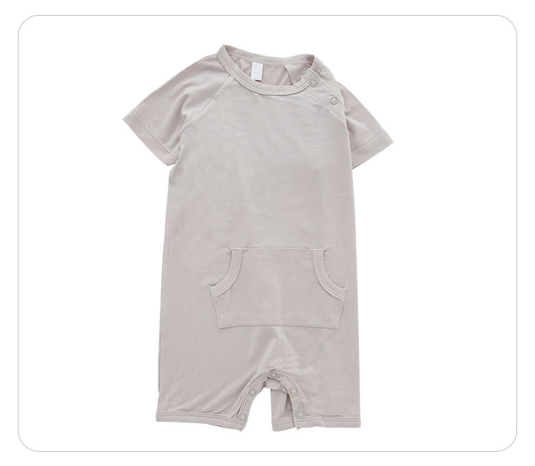 Combinaison de Style d'été en gros avec manches courtes et bouton-pression, ensemble barboteuse en bambou de couleur unie pour bébé