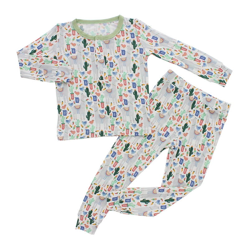 Ensemble pyjama pour nouveau-né, manches longues, tricoté en coton de bambou, barboteuse pour garçons et filles, imprimé personnalisé, 2 pièces, vente en gros
