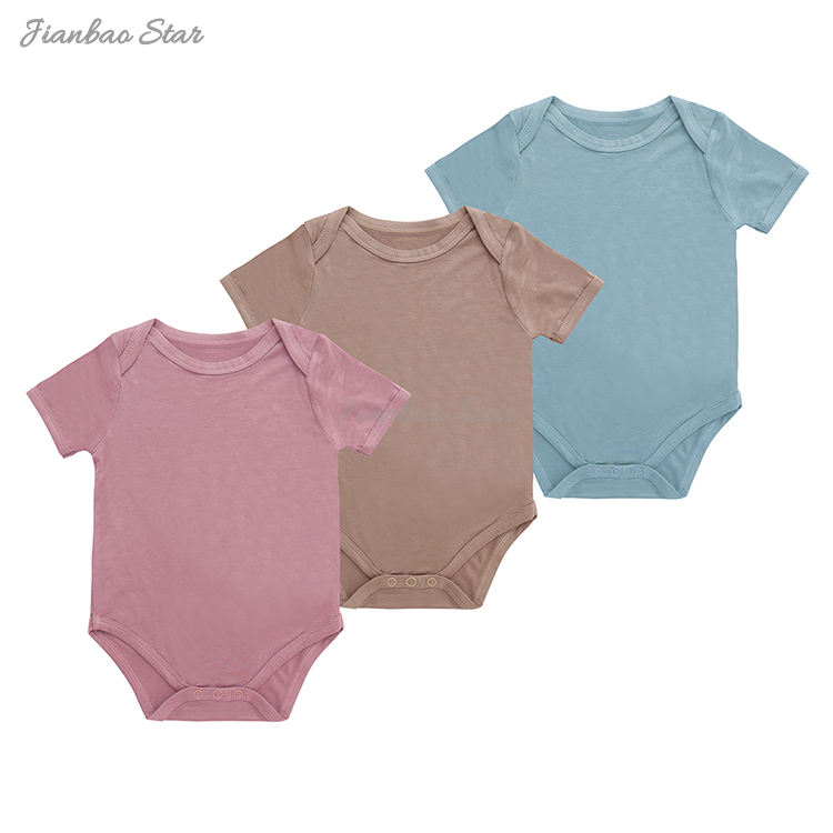 Vêtements pour bébé, combinaison d'été en bambou, Spandex, coton, couleur unie, manches courtes, barboteuse pour nouveau-né, vente en gros