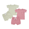 Bambou côtelé unisexe respectueux de la peau manches courtes hauts Shorts bébé et enfants tenues d'été 2 pièces ensemble de vêtements