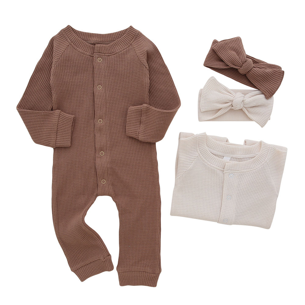 Combinaison à manches longues pour bébé, Style bouton avant, barboteuse en coton tricoté de haute qualité, vêtements unisexes pour enfants