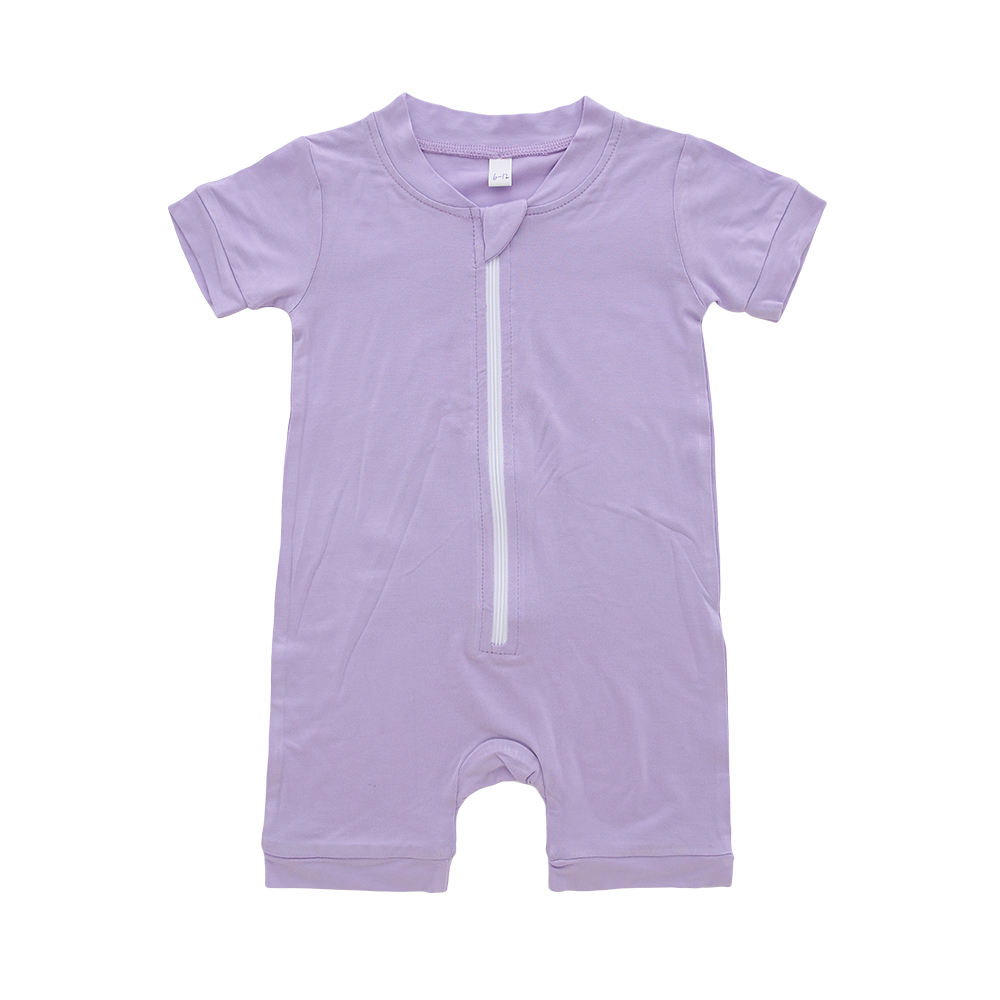 Vêtements tricotés en coton et bambou pour bébé, combinaison de nuit unisexe, impression personnalisée, couleur unie, barboteuse pour printemps et été, vente en gros